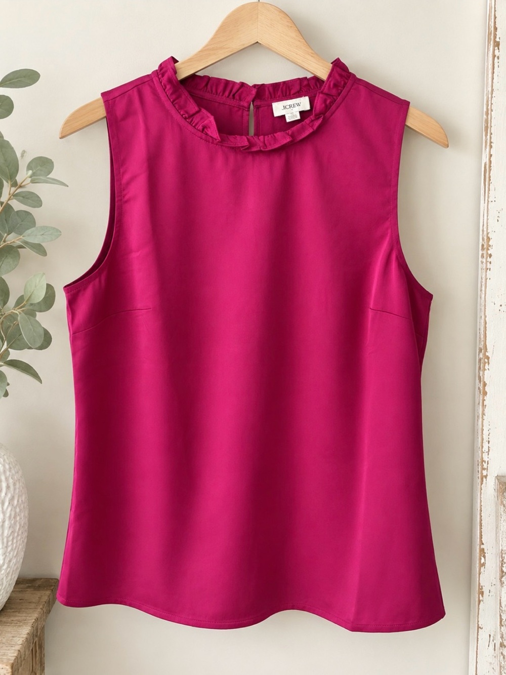 J. Crew Ruffle-Neck Sleeveless Shell in Bright Fuchsia